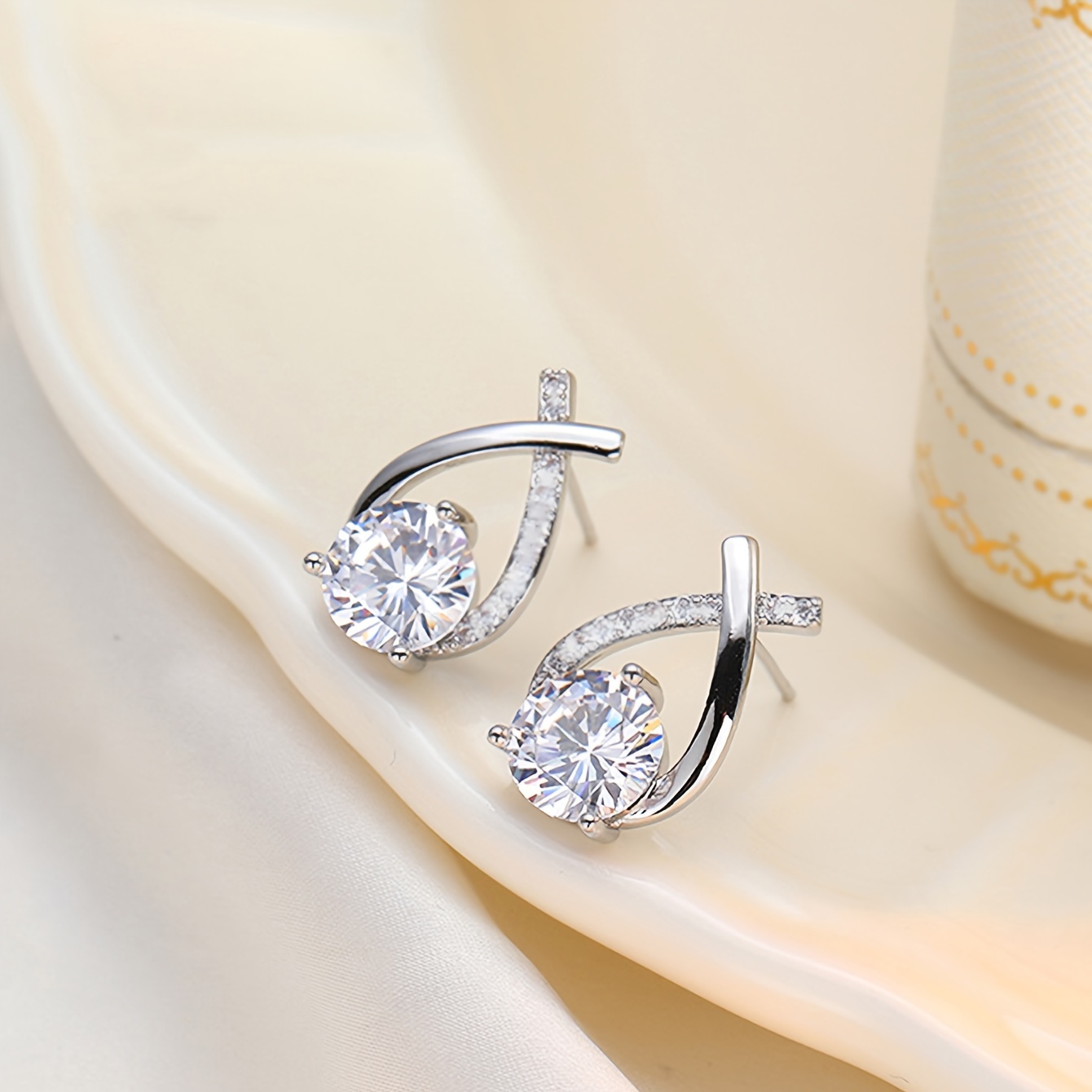 Vintage Cross Stud Earrings w/ Rhinestones & Stainless Steel Post